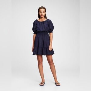 Gap navy blue puff sleeve boat neck dress